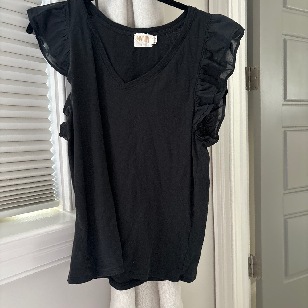 Nation black flutter sleeve t shirt